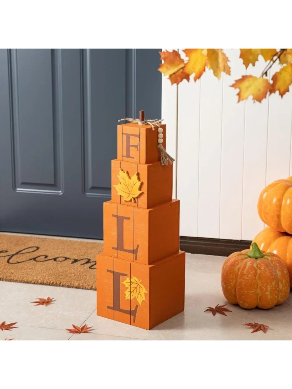 Reversible Fall & Halloween Pumpkin Stacked Boxes - 25.5 Inch Farmhouse Decor